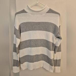 Crown & Ivy Gray and White Striped Turtleneck Sweater